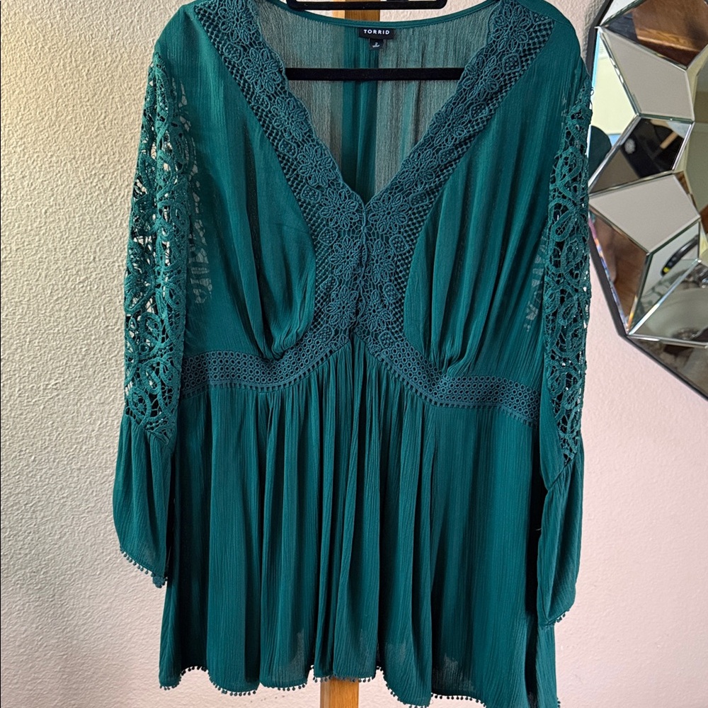 Torrid Deep Teal Crochet Blouse